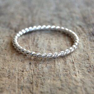 925 Sterling Silver Twist Ring Stackable Nautical Rope Rings Sail Yacht - Size 8